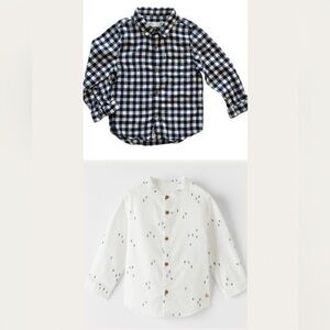 Zara White Pine Tree Flannel & Blue White Checkered Button Down Shirt 18-24 Mos